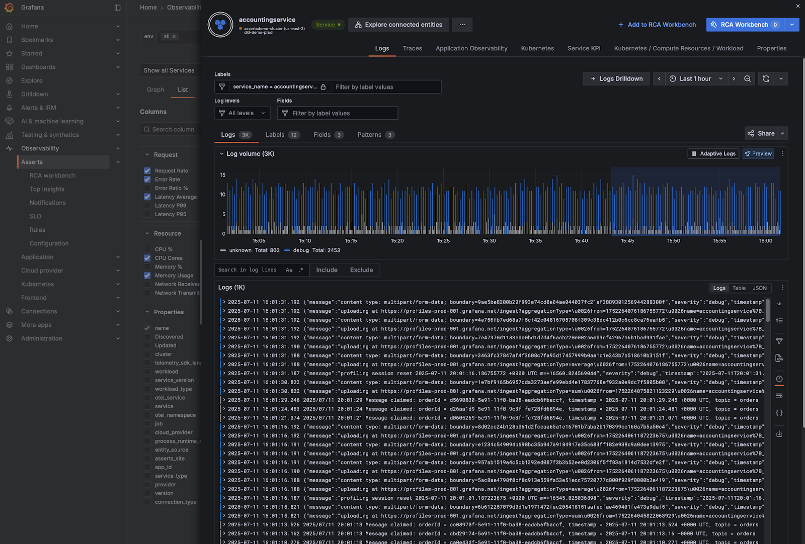Logs Drilldown in Asserts