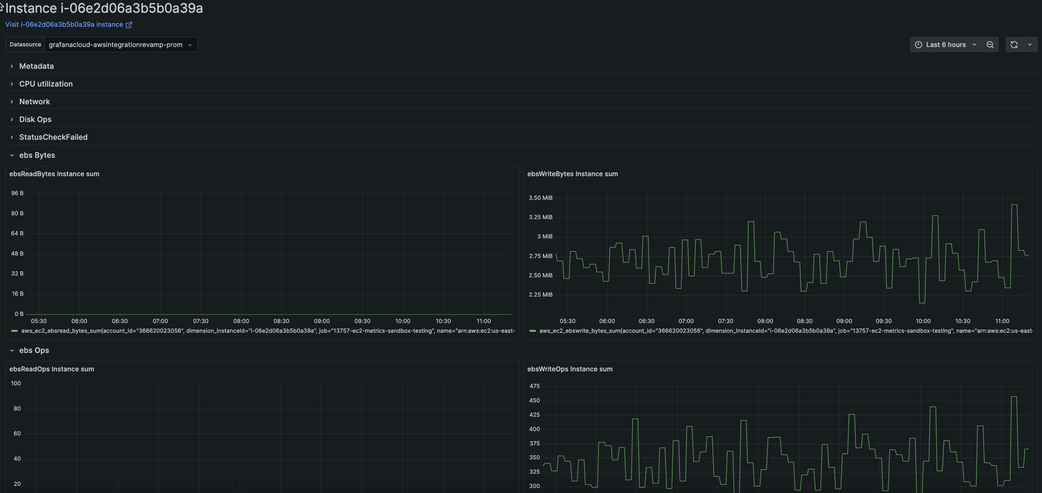 Instance detail of AWS EC2 dashboard with some panels closed Instance detail of AWS EC2 dashboard with some panels closed