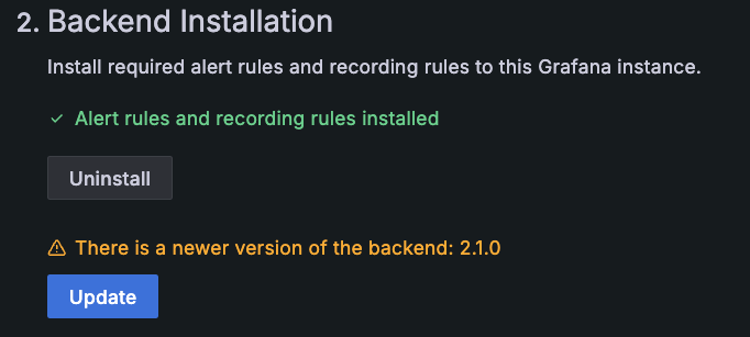 Update button showing a new backend version is available Update button showing a new backend version is available