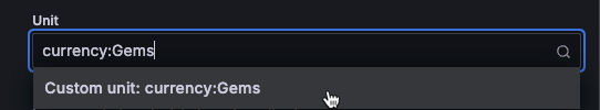 A custom currency unit called Gems in the Unit drop-down