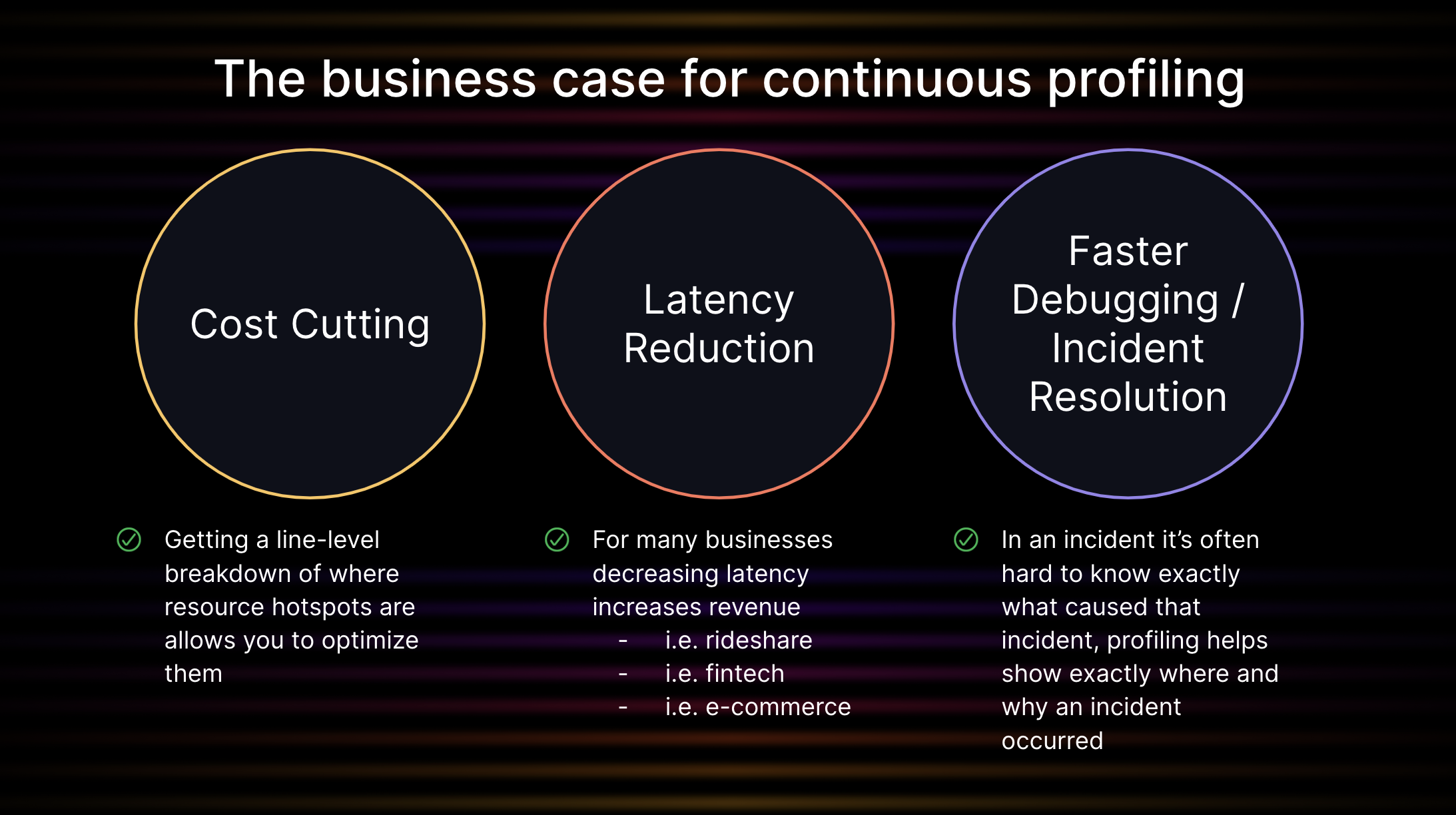 Diagram showing 3 benefits of continuous profiling
